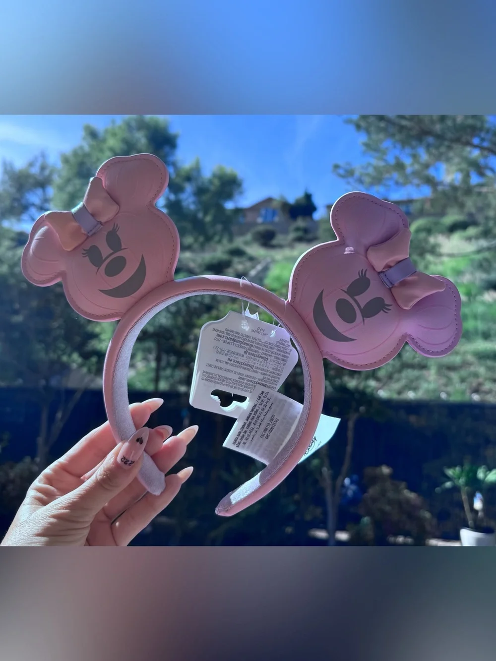 Disney Pink Minnie Ear Headband with Peach & Lavender Bows